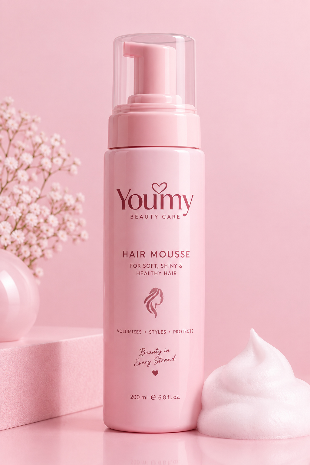 Pink Leave-In Hair Mousse | Youmi Beauty